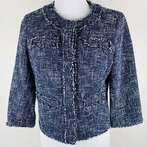 Micheal Kors Navy Tweed Fringed Jacket